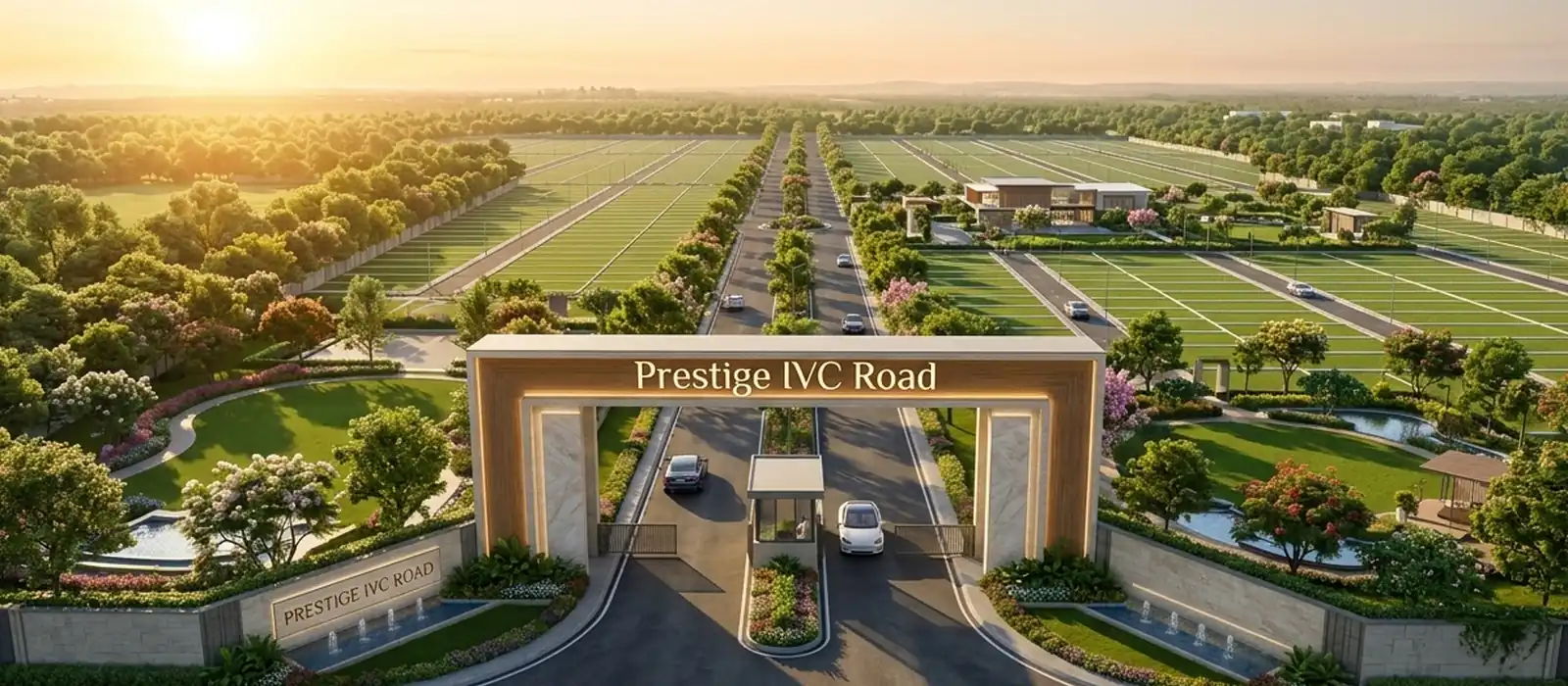 Laid-out residential villa plots with internal roads at Prestige IVC Road, Devanahalli